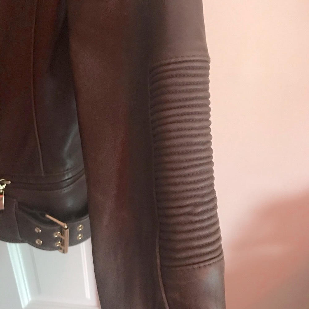 SOLD!!! Via Spiga brown leather lambskin moto jacket S/M - Picture 2 of 10